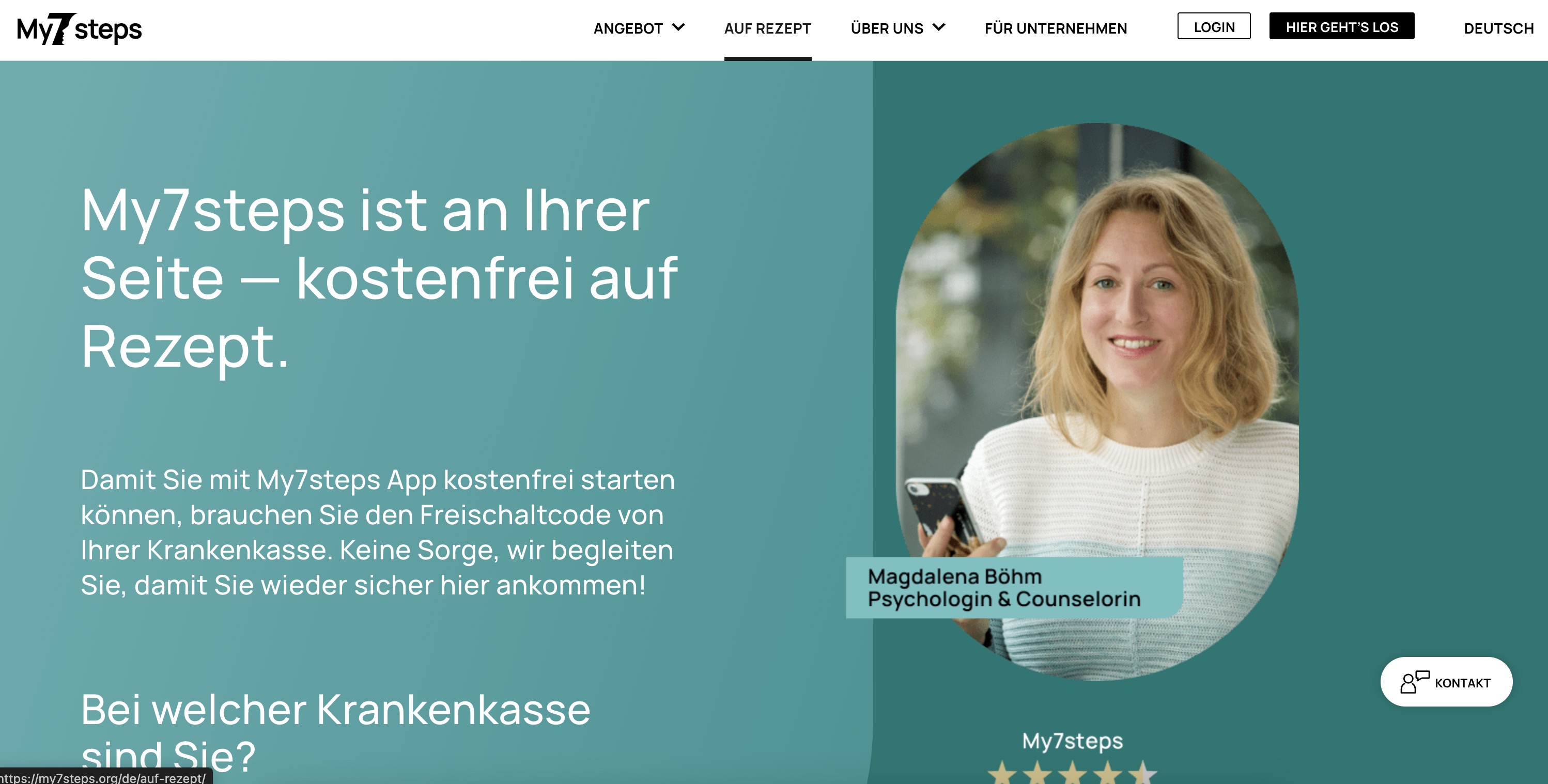 Interface of My7steps app with visual counseling elements